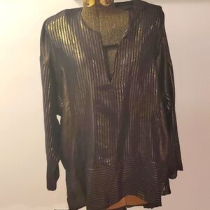 Zara metallic gold tunic stripe top size medium